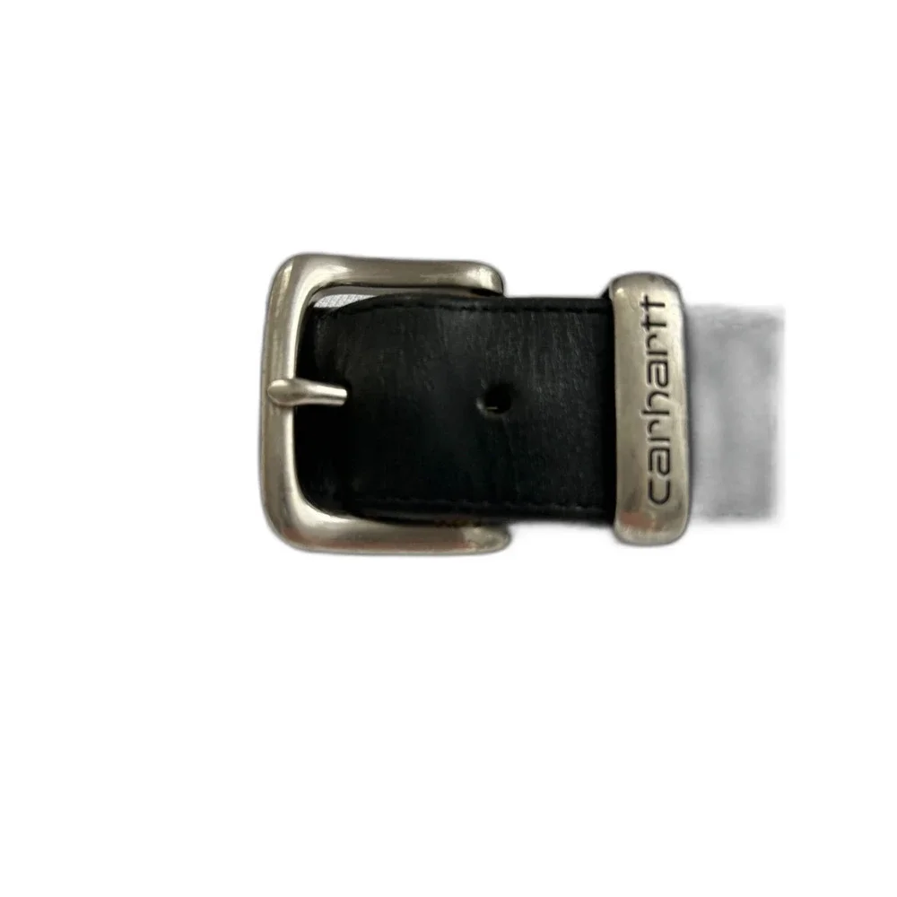 Carhartt Black Leather Belt Silver Tone Buckle Classic Workwear 42